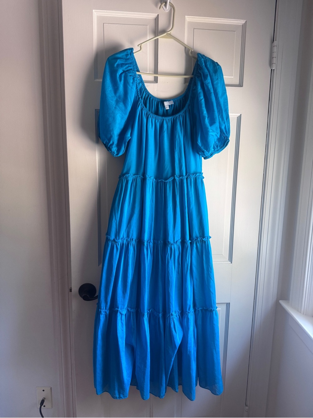 Antonio Melani Blue Silk Blend Tiered Maxi Dress Size S
